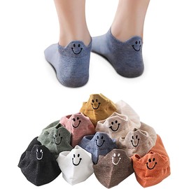 Beauinnerty Women's Socks, Cute, Ankle Socks, Foot Cover, Crew Socks, Not Stuffy, Easy to Take Off, 3D, Fashionable, Women's, Smile Pattern Set of 10 Pairs
