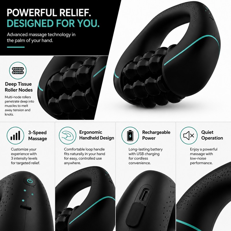 Mini Percussion Massager for Full-Body Relaxation – Rechargeable 3-Speed Rolling