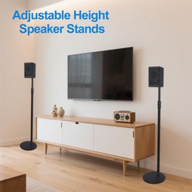 DAGCUXIN Speaker Stands Pair, Heavy Duty Steel Speaker Stands for Satellite & Small Bookshelf Speakers, Adjustable Height 33" to 48", Holds up to 6 lbs, Easy DIY Assembly, DX-718, 2 Packs, Black