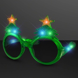 Glitter Christmas Tree Light Up Flashing LED Sunglasses (Set of 12)