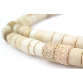 TheBeadChest Old White Nigerian Goomba Beads 7mm African Cylinder Glass Large Hole 26 Inch Strand Handmade