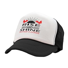 Rise and Shine Mother Clucker - Farm Rooster Life - Vintage Retro Style Trucker Cap Hat (Black)