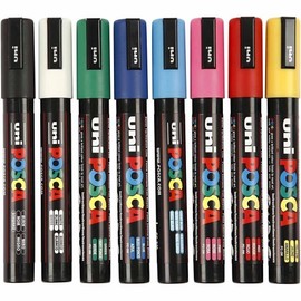 Posca Uni-Ball PC-5M [Juego de 8 bolígrafos] incluye 1 de cada uno, negro, blanco, rosa, rojo, amarillo, verde, azul y azul claro