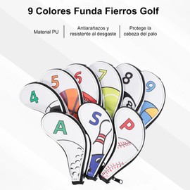 Keenso Cubierta de Hierro para Palo de Golf, 9 Piezas Etiqueta de número Cubiertas de Cabeza de Hierro de Golf Manga Cremallera Digital Patrón Deportivo Protector PU Impermeable