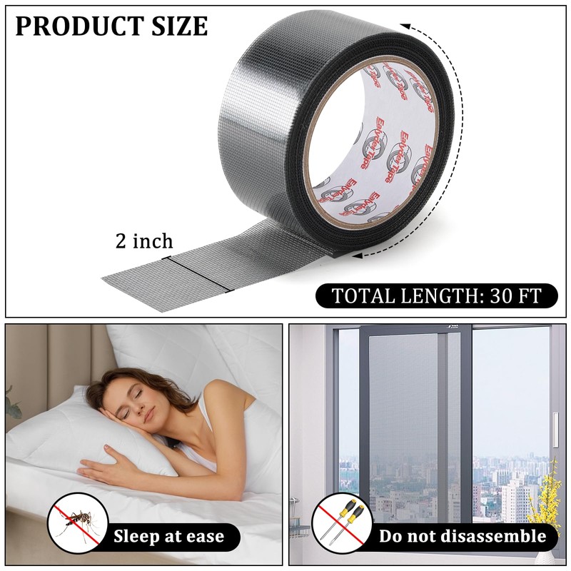 Ealyder Tape 2″ X 30 FT Black Window Screen Repair