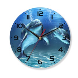AZCXOIC Ocean Wall Clocks,Dolphin Wall Clock Decorative,Ocean Thema Kitchen Wall Clock Battery Operated-10 Inch Round Bathroom Wall Clock Silent Non-Ticking