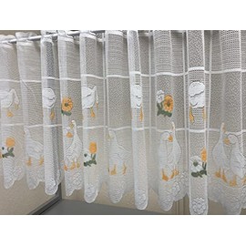 Maple Textiles Country Kitchen Ducks/Geese Goose Cafe Net Curtain With Daisy Yellow Flowers For Kitchen Windows Available in 3 Drops Sold Per Metre Quantity Cut to Width (24"(60cm) Drop)
