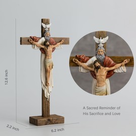 BC Catholic Holy Trinity Standing Cross, 12.5"H Crucifix table Cross, Jesus Christ Inspirtional Home Décor, Religious Gift, Christian Decoration for Home Church Office, Renaissance Sculpture Hand Painted by Buildclassic