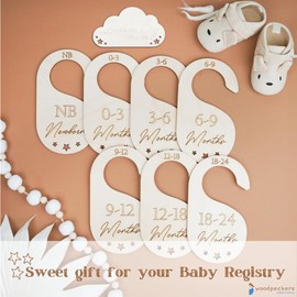 Woodpeckers Newborn to Toddler Baby Closet Dividers 1 Sets of 7 Hangers +Bonus, 2-Sided, Nursery Clothes Organizer for 1-½ inch Rod, Baby Registry Must-Haves