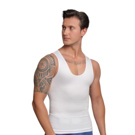 TAFUER Compression Shirt Men Tank Tops Gynecomastia Vest Tummy and Chest Firming Body Sheaper Undershirt (CA/US, Alpha, XX-Large, Regular, Regular, White)