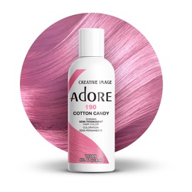 Adore Semi Permanent Hair Color (190 Cotton Candy) | Vegan & Cruelty-Free Pink Hair Dye | No Ammonia, No Peroxide, No Alcohol | 4 Fl Oz
