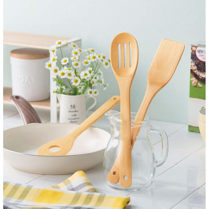 Remark Natural Kitchen Tools Set (Bamboo Slotted Spoon, Turner, Spatula)