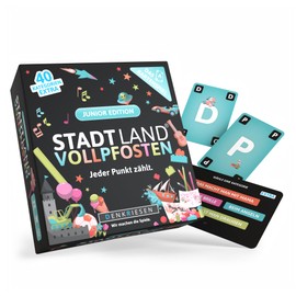 DENKRIESEN Stadt Land Vollpfosten - The Card Game as Junior Edition | Board Game for Families | Card Game from 8 Years for 3-6 Players | City Country River with 240 Categories