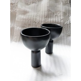 Handmade Anna Lebrija Ceramic Wine Cups – Set of 2, Black Obsidiana, Handmade High-Fire
