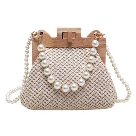 Straw Beach Bags For Women Summer Straw Cross-body Bag Raffia Handbag Pearls Purses Shoulder Bag Shell Shaped Bag 2024