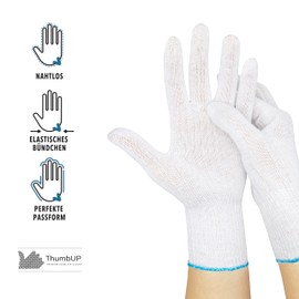ThumbUP Supersoft Gloves Made of 100% Cotton Yarn, America, Durable, Ambidextrous, Seamless, Elastic Wrist, Washable and Reusable, White, XL