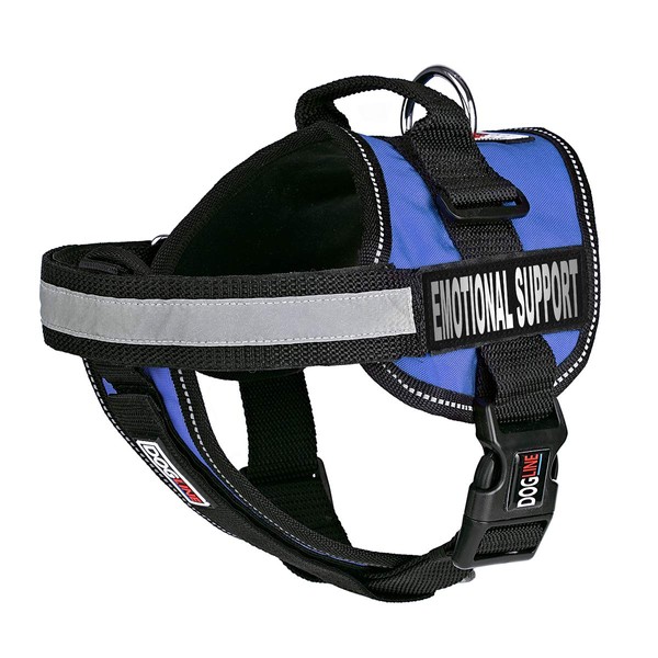 Dogline Vest Harness for Dogs and 2 Removable Emotional Support Patches, X-Small/15 to 19", Blue