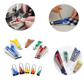 JTENG 5 Piece Bias Tape Maker Bias Tape Tool Set for Iron-On Bias Tape Widths 6 mm, 9 mm, 12 mm, 18 mm and 25 mm, Tape Maker Set, Stainless Steel Sewing Accessories, Manual DIY Patchwork Kit