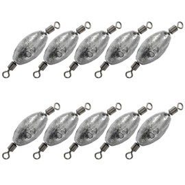 Uenhoy 10 Pcs Fishing Weights Inline Trolling Fishing Sinker Tackle with Inner Swivels, Oval Drop Casting Fishing Weight Sinkers, 1.4 oz（40g）