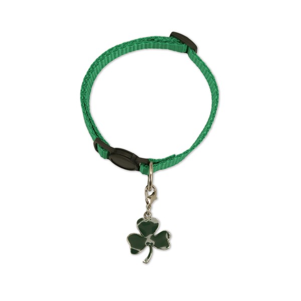 Green Cat Collar with Green Shamrock Charm Safety Breakaway Collar