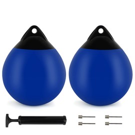 VEITHI 2 Pack Boat Buoy Ball Anchor Buoy Round Boat Fenders,Vinyl Inflate Marine Mooring Buoy with Pump,Buoys for Boat Boat Mooring Buoys Blue 15 x 18 inch,Boat Buoys Bumpers for Anchoring, Marking