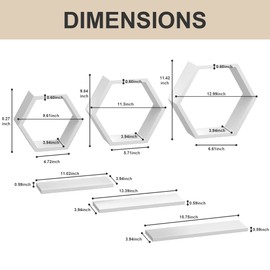 Wooden Hexagon Floating Shelves, Honey Comb Set of 6, Geometric Wall Decor for Bedroom, Living Room, Bathroom, Kitchen, Office - White Honeycomb Mounted Shelves