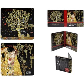 CARMANI CR-022-4020 Mug Coasters With Gustav Klimt Paintings 3.93 x 3.93 in, “The Kiss” + “The Tree Of Life”, Set Of 2, Non-Slip Cork Base