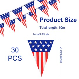 10M American Flag Bunting,30Pcs Triangles USA Flag Bunting Outdoor Waterproof Fabric Bunting Banner for 4th July Independence Decorations, Veterans Day,Wild West Party
