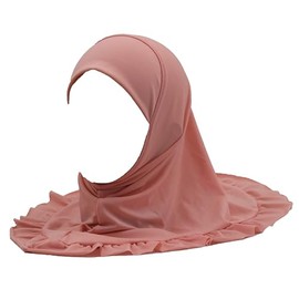 Modest Beauty Hijab Scarf Girls Kids Ruffle Lotus Leaf Hijabs Solid Color Head Scarfs for Baby, Orange Pink, for 1-5 years old girls