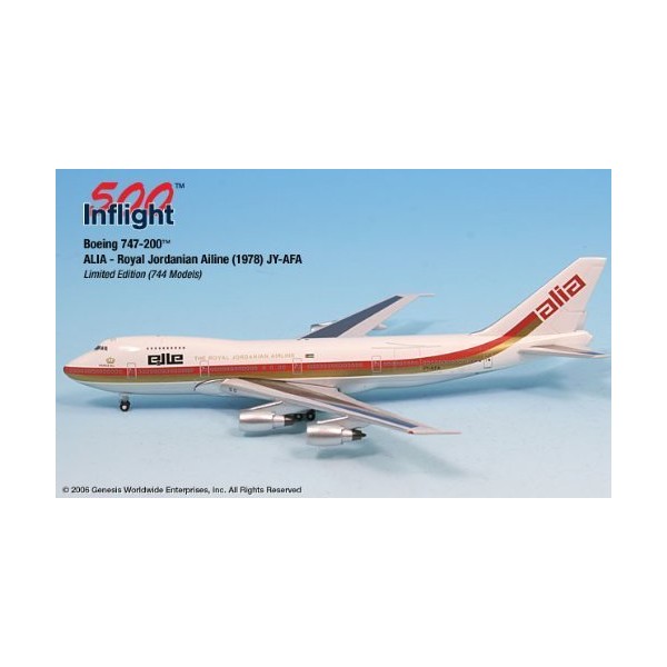 Alia Royal Jordanian Airline JY-AFA 747-200 Airplane Miniature Model Metal Die-Cast 1:500 Part# A015-IF5742002