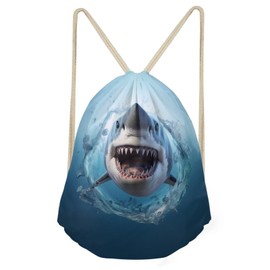 HELLHERO Shark Drawstring Backpack Cinch Sackpack String Bag PE Gym Bags Folding Storage Sack Pack Backpack Storage Pouch for Travel Holiday Swimming Cycling