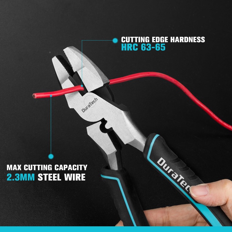 DURATECH 9.5 INCH High Leverage Linemans Pliers, Heavy Duty Side
