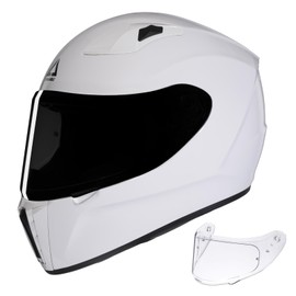 TRIANGLE Full Face Motorcycle Helmet with Extra Tinted Visor for Men DOT Approved (Glossy White, X-Large)