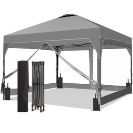 8x8FT 1-Button Push Pop Up Canopy Tent with 4 Clear PVC Sidewalls