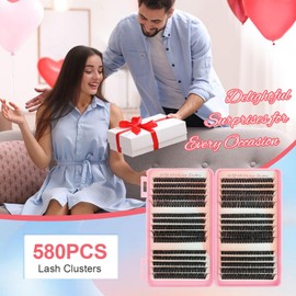 Glowing Win Eyelash Extensions, Pack of 580 Cluster Eyelashes, Individual 60D, 80D, 100D Cluster Lashes Extension, 10-16 mm Eyelash Extension for DIY at Home