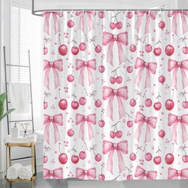 JONSEQIN Cute Pink Bow Shower Curtain Modern Aesthetic Coquette Bow Bowknot Pretty Bathroom Decor for Girls Teens Bathroom Decor Curtains 70x70 inch with Hook