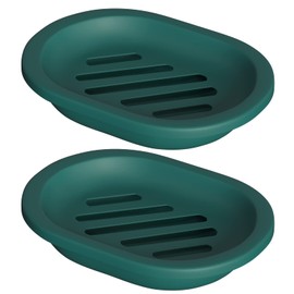 Topsky 2 Pcs Soap Dish for Shower, Soap Dishes Soap Savers for Bar Soap, Soap Bar Holder Shower with Drip Tray, Plastic Double Layer Draining Soap Box for Bathroom Kitchen - Dark Green