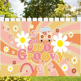 LOONELO Two Groovy Backdrops Banner with 70.8x43.3 inch, Retro Hippie Boho Girl Party Decoration Banner, Photography Background for Hippie Theme Party Decorations