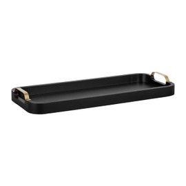Kate and Laurel Farson Modern Decorative Wood Rectangle Tray with Handles; 10 x 24; Black and Gold; Transitional Rectangular Tray for Use as Entryway Tray Decor or Ottoman Serving Tray
