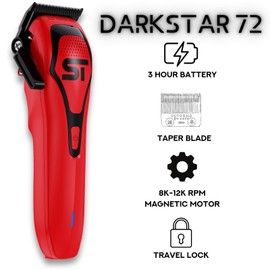 Supreme Trimmer Darkstar 72 Clipper with Magnetic Vector Motor | 180 Min Run Time, 9000 RPM Barber Hair Clipper | Low Noise, Professional Clipper DLC Blades | STC72