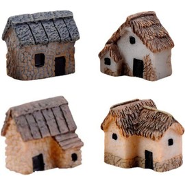 Haohaiblooms 4 Pcs Miniature Fairy Garden Stone House Set - Resin Moss Cottage for Home & Outdoor Decor, Micro Village Thatched Huts, Bonsai Terrarium Crafts, Desk Ornaments for DIY Landscape