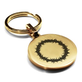Comfort Zone Studios Stainless Steel Religious Crown of Thorns Round Medallion Keychain Circle Ring, Gold