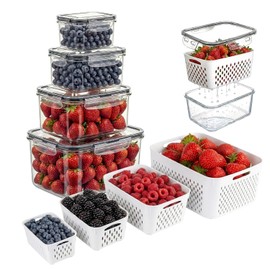 Runhike - Berry keeper Fruit Storage Containers for Fridge with Removable Colander | 4 in 1 Food Storage Containers with Lids, Dishwasher...