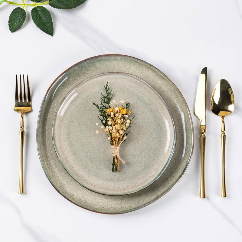 AmorArc Ceramic Dinnerware Sets,Handmade Reactive Glaze Stoneware Plates and Bowls