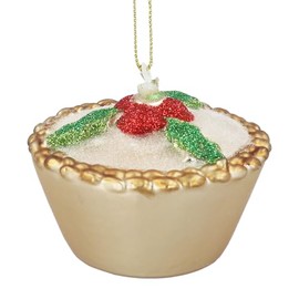Gisela Graham Glass Mince Pie Christmas Tree Decoration, White and Gold with Holly Design, 8 cm