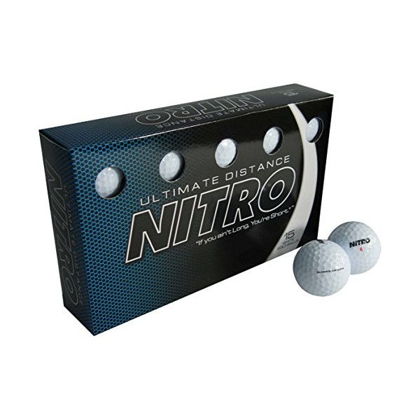 Nitro Long Distance High-Durability Golf Balls (15PK) All Levels Ultimate Distance Titanium Core High Velocity Great Stop & Sticking Ability Golf Balls USGA Approved-Total of 15-White