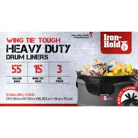 Iron-Hold - 1416606 Contractor Trash Bag - 3 Mil, 55 Gallon, 15 Ct, Wing Tie