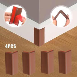 Brown Baseboard Corners Blocks Self Adhesive, Thickened Rubber Safety Corner Protectors Cushion, Soft Edge Furniture Wall Guards (4 PCS)