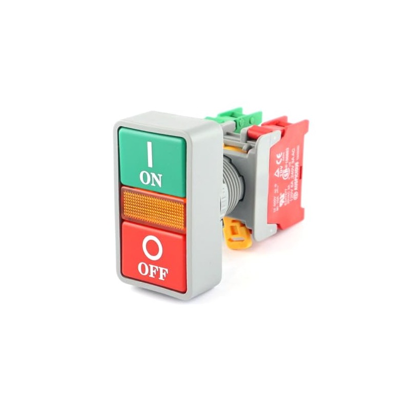 WITTKOWARE 22 mm built-in double button, IP65, NC/NO, ON green/lighting/off