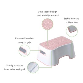 A+KCEYON Step Stool for Kids, Cute Design Child Toddler Step Stool for Potty Training, Bathroom Sink, Kitchen Counter, Non-Skid, Sturdy and Lightweight (Pink-Space Motif)